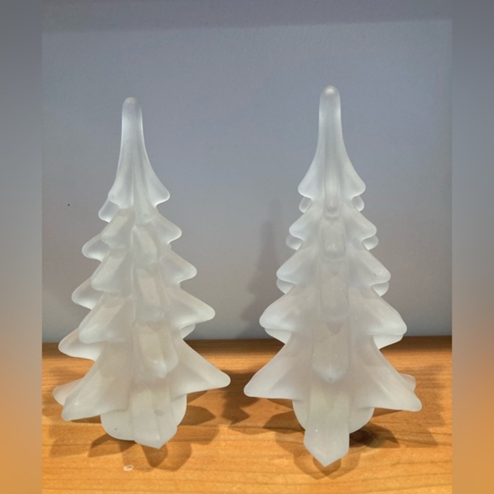 Pair Of Vintage Art Glass Christmas Trees - Frosted Satin 6.5in